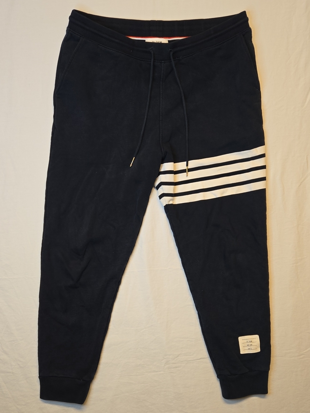 Thom Browne New York Navy Blue Sweatpants with White Stripes